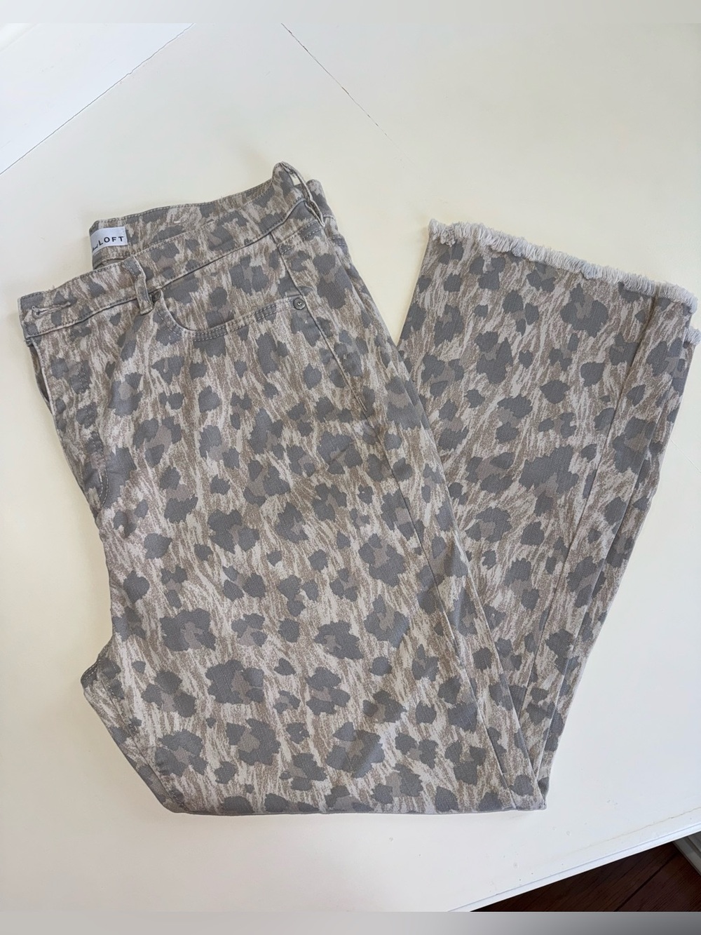 LOFT Taupe Leopard-Print Cropped Wide-Leg Pants